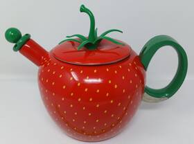 Copco 2503-50 Vtg 90s Strawberry Tea Kettle Enamel Whistling Complete 2.5 Quart Cottage Core