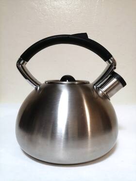 Copco 5228575 New Brushed Stainless Steel Whistling Tea Kettle Black Handle