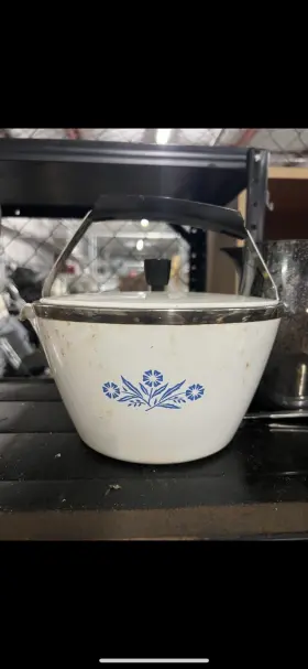 P-57-b Corningware Vintage Cornflower Blue Ceramic 2 Quart Tea Kettle