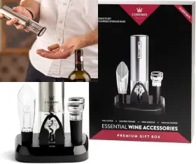Cosvino 781360814956 Premium Electric Wine Bottle Opener With Charging Base Quality Silver