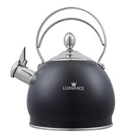 Creative Home 744110360219 10.5 Cups Opaque Black Stainless Steel Whistling Tea Kettle With Aluminum Capsul