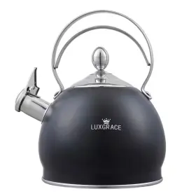 Creative Home 744110360219 10.5 Cups Opaque Black Stainless Steel Whistling Tea Kettle With Aluminum Capsul