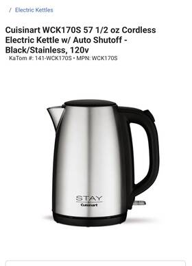 Cuisinart Wck170s Stay By 1.7 Liter Kettle 120v Stainless Steel