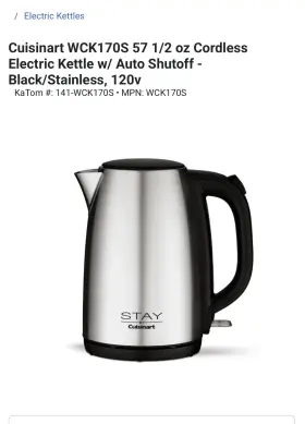 Wck170s Cuisinart Stay By 1.7 Liter Kettle 120v Stainless Steel