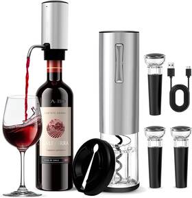 D-ding 762949739839 Electric Wine Opener Set - Automatic Rechargeable Corkscrew For Silver