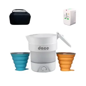 Dace 897059695419 Portable Foldable Electric Travel Kettle 800ml/27oz White With Two Folding Cu