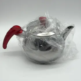 Dt2021 Destalya Turkish Stainless Steel Teapot Samovar Set Mini 1.2 Quart - Silver/red