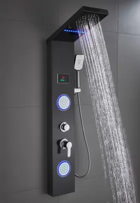 Ello&allo 313043146193 Shower Panel System Tower Led Rainfall And Mist Head Rain Massage Sta