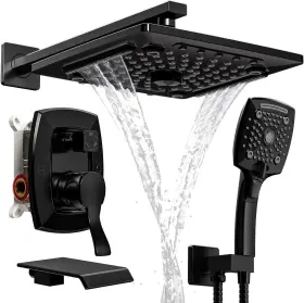 Es-b-t1009 Ello&allo Matte Black Tub And Shower Faucet Set 10in Rain Handheld Valve 3-way Diverter