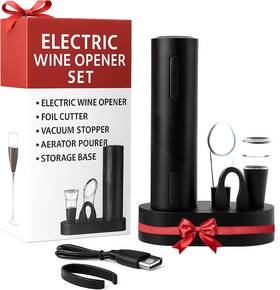 Elteecee Aug-hkd-02 Rechargeable Electric Wine Opener Set Easy One-touch Corkscrew With Black