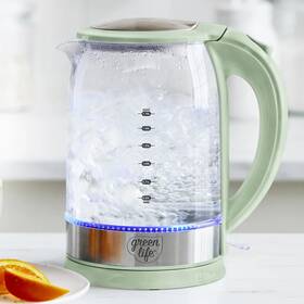 Eqeqeqw 885837039771 Greenlife 1.7l Glass Electric Kettle Sage Green Led Base Auto Shut-off