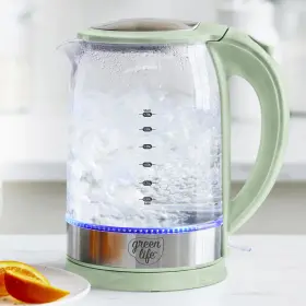 Eqeqeqw 885837039771 Greenlife 1.7l Glass Electric Kettle Sage Green Led Base Auto Shut-off