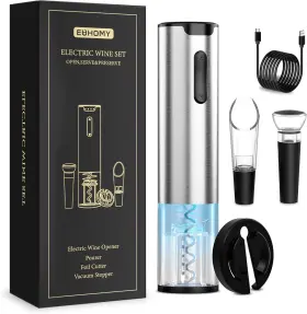 Wbo-2x Euhomy Electric Opener Set - Bottle With Aerator Pourer Foil Silver