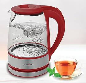 Eurostar Egk121rd 1.2l Glass Electric Kettle Cordless 360 Base Red
