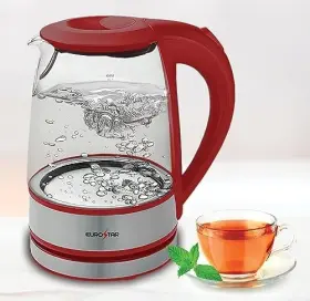 Egk121rd Eurostar 1.2l Glass Electric Kettle Cordless 360 Base Red