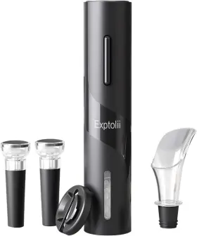 Exptolii 768253996791 Electric Wine Opener Automatic Bottle Corkscrew With Foil Battery-black