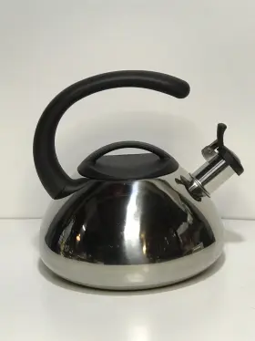 021c Farberware Vtg Tea Kettle 2.5 Quart Stainless Steel Atomic Shape