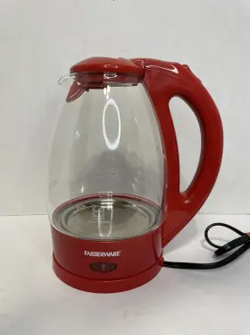 Ke7981r Farberware Faberware Glass 1.7 Liter 360 Degree Red Kettle Tea Warm Drink