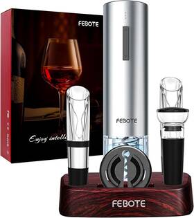Febote Wos01 Electric Wine Opener Set Rechargable Automatic Bottle Corkscrew Silver