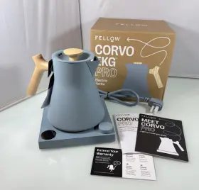 Fellow 840228808046 Corvo Ekg Pro Electric Water Tea Kettle Hazy Blue With Maple Wood Handle
