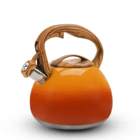 Pd-r02b-3l-orangered Foedo Tea Kettle Stovetop 3.2 Quart Stainless Steel Pots With Wood Grain Handle Foo