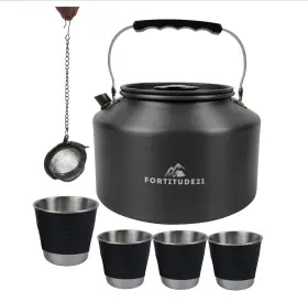 010001 Fortitude 21 Camping Kettle For Water Tea Coffee Plus 4 Cups And Ball Nib