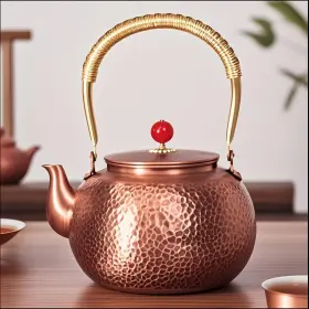 Frymmx 932309710974 Handmade Hammered Copper Tea Kettle For Stove Top - 1.6 Quart 1500ml Extra Thi