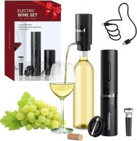 Kp3-371803a Geniex Electric Wine Set 4 Automatic Opener Dispenser Gift - Black