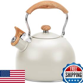 Ggc B0d7s3grxk 85oz Whistling Tea Kettle Stainless Steel White With Wood Handle Stovetop