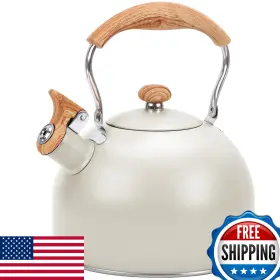 B0d7s3grxk Ggc 85oz Whistling Tea Kettle Stainless Steel White With Wood Handle Stovetop