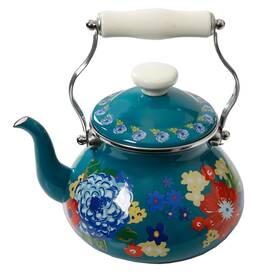 Gibson Overseas Inc. 711181790009 Pioneer Woman Dazzling Dahlias Enamel On Steel 2 Quart Tea Kettle Teal