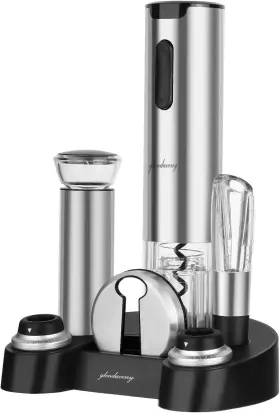 Glen110523a3 Glendaveny Electric Wine Opener Set With Stand Gift Rechargeable Silver