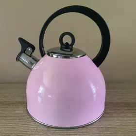 Godinger 678976333431 Studio Hot Water Tea Kettle Stainless Steel Pot With Whistle - 2.5l Pink