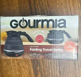 Gk320b Gourmia Travel Foldable Electric Kettle Black Silicone Collapses .6 Quart New