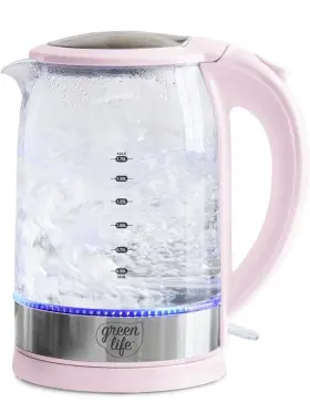 Cc007854-001 Greelife Cute 1.7l Glass Electric Kettle Pink Led Auto Shut-off Cordless Fast Boil