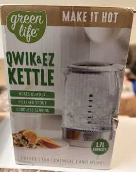 Cc000002-001 Greenlife Qwik And Ez 1.7l Glass Cordless Electric Kettle 1500w Led Base