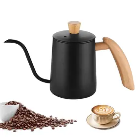 Ht050 Haiuwoer 20oz Black Gooseneck Pour Over Coffee Kettle Wood Handle Narrow Spout Camping