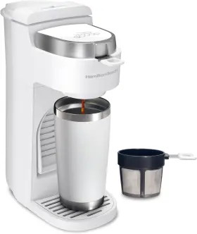 47621 Hamilton Beach The Scoop Single Serve Coffee Maker And Fast Grounds White