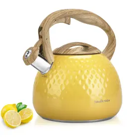 Tp01-yellow Hauce Radio Yellow 2.5 Quart Stovetop Tea Kettle Stainless Steel Loud Whistle Wood Handle