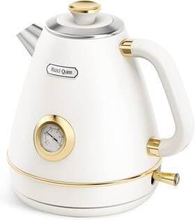 Hazel Quinn 850030680228 Retro Electric Kettle With Thermometer 1.7 Liters - Pearl White