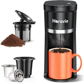 Kc201 Horavie Small Single Serve Coffee Maker Fast Brew One Cup 9.45 Inches Black
