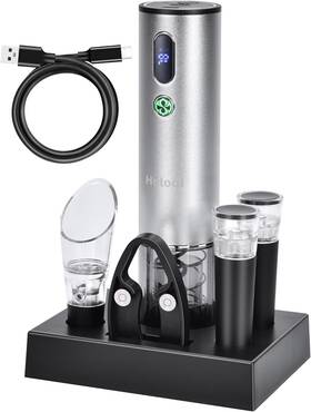 Hotool Bso-03 Electric Wine Opener With Accessories -rechargeable Metallic Silver