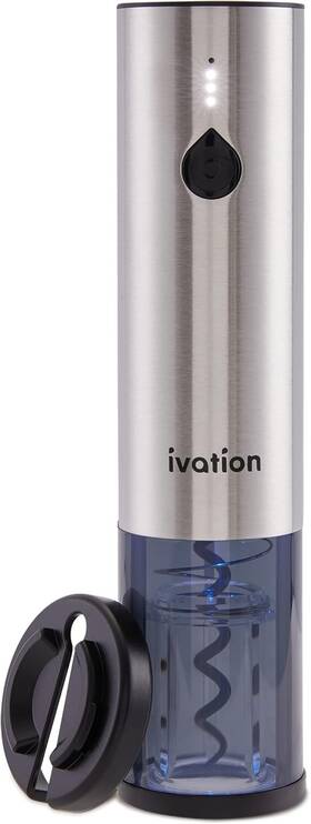 Ivation Ivaawor1 Rechargeable Automatic Wine Opener Electric Cork Extractor Silver