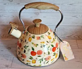 Just Teazen 729016951921 Metal Tea Kettle With Fruit And Flowers 2.64 Quart Floral New