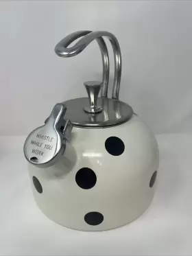 856751 Kate Spade Lenox Deco Dot 2.5 Quart Tea Kettle White Black Polka Enamel Whistle