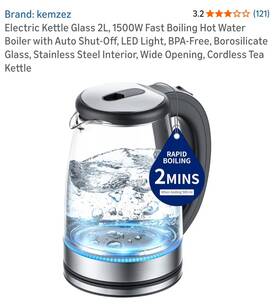 Kemzez Sc-303 Cordless Electric Kettle Glass 2l 1500w Led Light Bpa-free