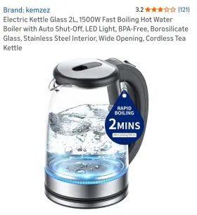 Sc-303 Kemzez Cordless Electric Kettle Glass 2l 1500w Led Light Bpa-free