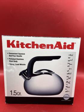 Kitchen Aid 54229 Kitchenaid 1.5 Quart Stainless Steel Whistling Tea Kettle Stovetop Black Handle