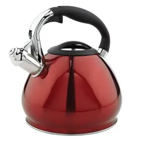 Kitchen Details 633125035505 Stainless Steel Whistling Tea Kettle Stovetop 14 Cup 3.6 Quart Red