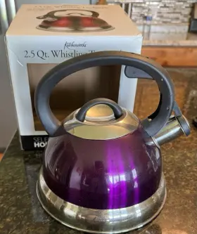 600094 Kitchen Works New Kitchenworks Whistling Tea Kettle Stainless Steel 2.5 Quart Purple